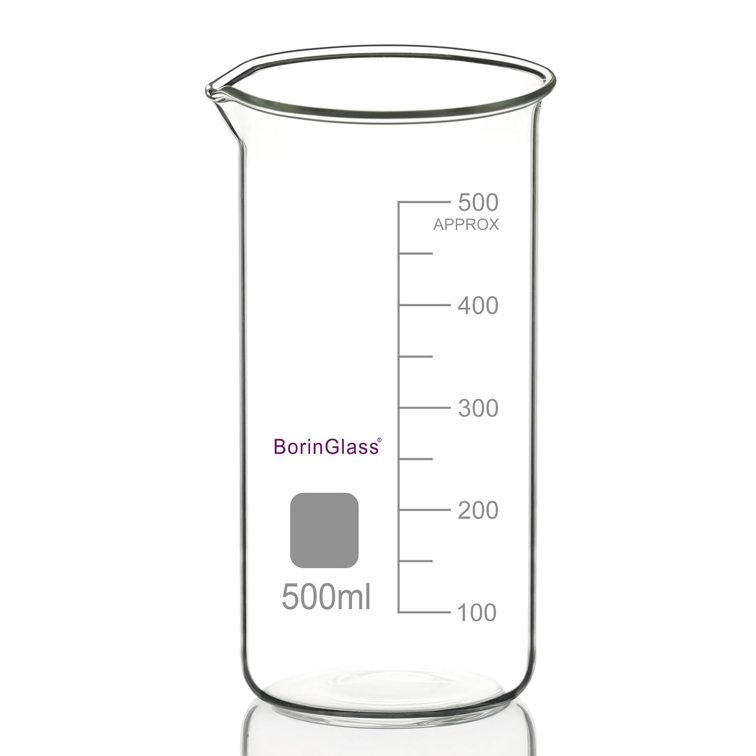 BorinGlass High Borosilicate Glass Beaker with Pouring Spout, 1-Pack 250 ml Graduated Tall Lab Beaker