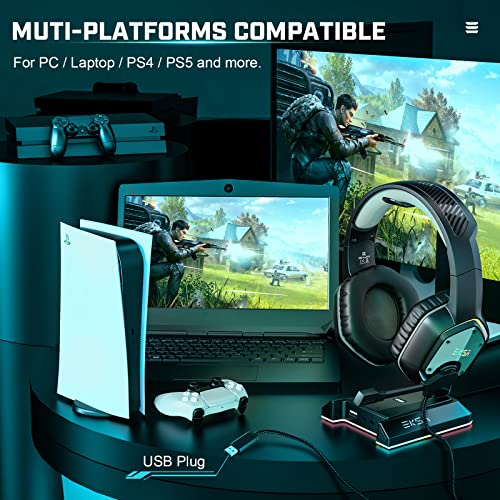 EKSA E1000 USB PC Gaming Headset mit Mikrofon, Gamer Headset mit Bass Surround Sound, RGB Beleuchtung, Gaming Kopfhörer mit Mic für PS4/PS5 Konsole/Computer/Laptop 5