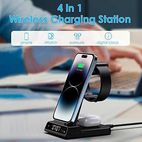 Charging Station For Apple,Wireless Charger 4 In 1 With Digital Clock, Wireless Charging Station For Iphone 14/13/12/11/X Series, For Apple Watch Ultra/Series 8/7/6/5, Air Pods Pro 2/3/Pro #TOP1