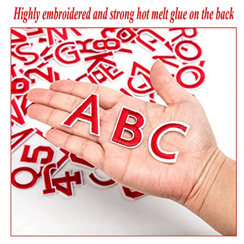 Harsgs 72 Pcs Iron On Letters Numbers Patches, Embroidered Patches Letters A-Z Numbers 0-9 Applique For Clothes, Dress, Hat, Jeans, Diy Accessories, Red #TOP2