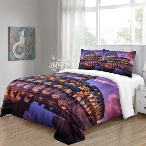 Housse de couette imprimé 3D Colisée en microfibre douce parure de lit 3 pièces King