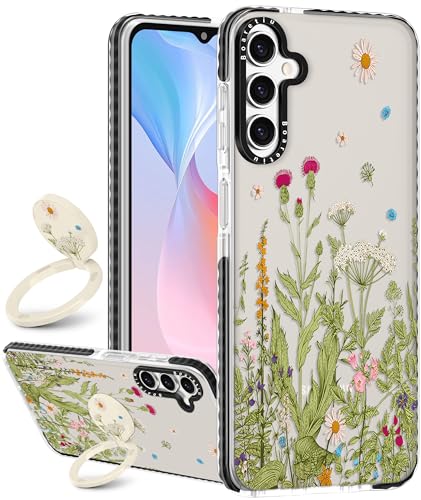 Boaretiu Cute Kawaii Case for Samsung Galaxy S24FE Phone Case with Kickstand - Fashion 360° Sticky Rotate Ring Holder Design for Women Girls Girly for Samsung Galaxy S24FE Case, Flower