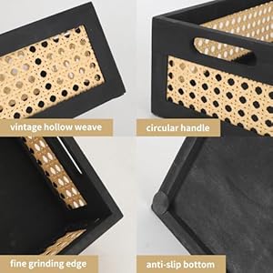 Wood Storage Basket, Small Rattan Storage Box with Handles for Shelf Office Desk Wood Storage Basket Small Rattan Storage Box with Handles for Shelf Office Desk