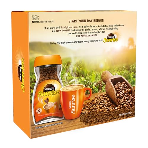 Image of Sunrise Instant Coffee Powder by Nescafe | Rich Aroma for the perfect start to your day | Coffee Chicory-Mix | 190g Jar (Pack of 2)