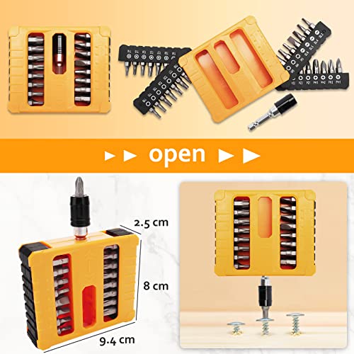 Yf Youngfultool 33 Pcs Magnetic Screwdriver Bit Set With Slotted Phillips Hex Torx Security Torx,Quick Release Bit Holder,Socket Adapter, 1/4’’ Hex Shank Power Tool Bits,Convertible Case With Bit Bar #TOP1