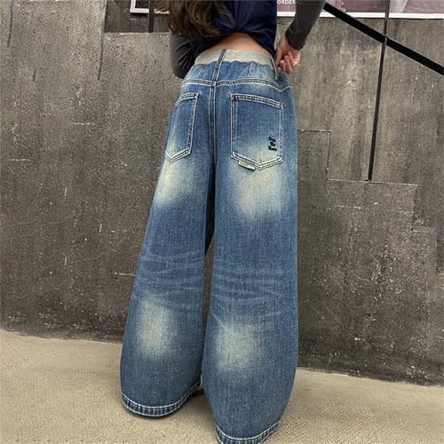 Girls Wide Leg Jeans Teen Baggy Elastic Waist Vintage Dance Skateboard Boyfriends Denim Pants Y2K Streetwear4