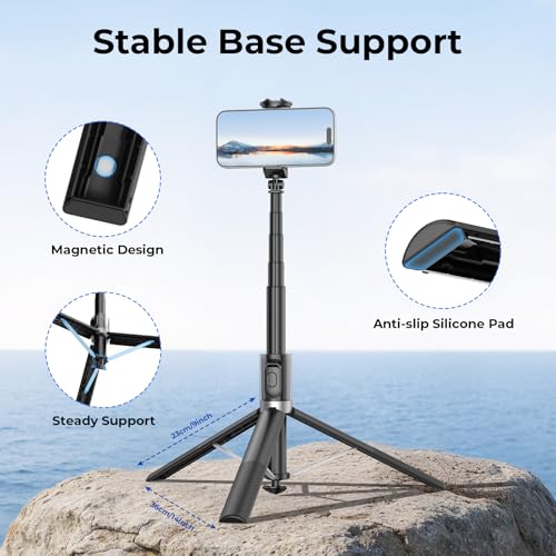 Kaitezenz 0.01s Auto Pop Open 63" Phone Tripod for iPhone with Remote, Selfie Stick Tripod Stand Extendable with Cell Phone Clip, Compatible with iPhone for Travel Video Recording Live Stream Vlog — view 6