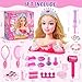 Cleboen Hair Styling Doll Head Makeup Kit for Girls Toys - Kids Hair Salon Pretend Playset with Hairdryer, Curling Iron, Headwears & Real Makeup, Birthday Gift for Girl 3 4 5 6 7 8+