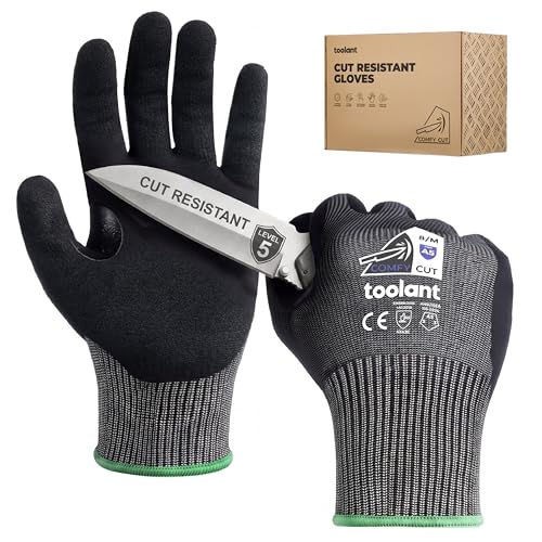 Image of toolant ComfyCut A5 Cut Resistant Work Gloves, ANSI & EN388 Certified Protection with Second Skin Comfort, Fiberglass-Free, Touchscreen & Flexible Grip, for Woodworking, Warehouse, Assembly, Medium