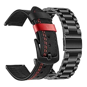 voor Samsung Galaxy Watch 46 mm horlogeband, TRUMiRR 22 mm dubbele kleur lederen band + massief roestvrij stalen band…
