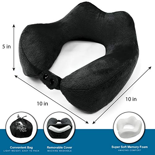 My Perfect Nights Travel Pillow 100% Pure Memory Foam Neck Pillow, Ideal for Women, Children, Comfortable & Breathable Cover, Machine Washable, Great for Airplane Travel