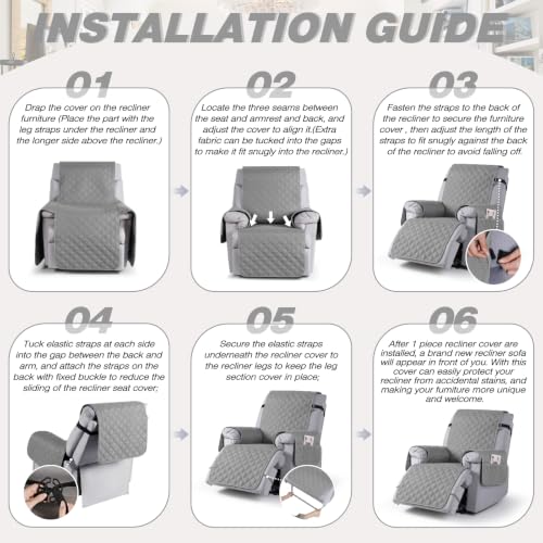 Image of TAOCOCO 100% Waterproof Recliner Chair Covers Reversible 22 inch, Light Gray
