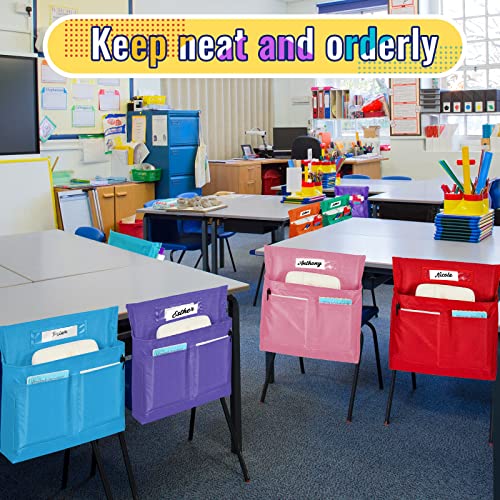 Chapou 24 Pcs Chair Pockets For Classrooms Bulk Large Desk Seat Pockets Chair Storage Organizer Bag Chair Back Buddy Pocket Chart Student Chairs Sack With Name Tag Slot For Home School Supplies #TOP3