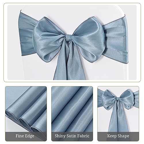Pesonlook 50Pcs Satin Chair Sashes Ties, Dusty Blue Satin Chair Sashes Bows Chair Cover Back Tie Supplies for Wedding Reception Events Banquets Party, Hotel Event, Chairs Decoration - Thumbnail 3