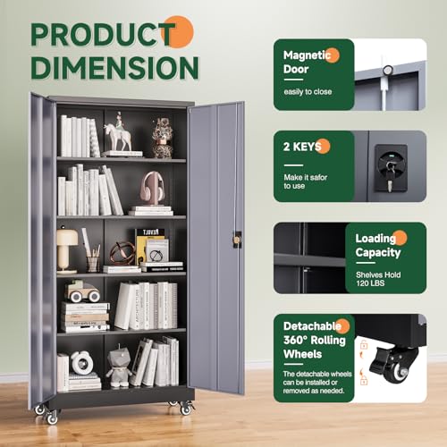 Image of Letaya Metal Garage Storage Cabinets with Lock Door and Adjustable Shelves, Steel Tool Cabinets for Home,Office,Warehouse Organisieren (Black Grey, 74.41 inch H)