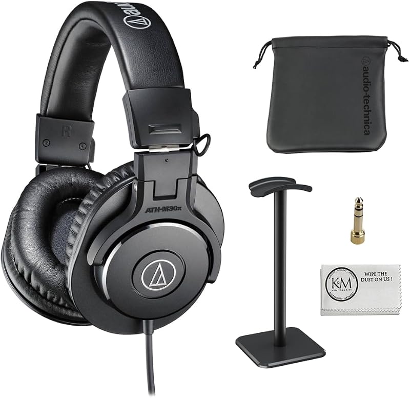Auriculares con monitor profesional ATH-M30x | Negro incluido con soporte para auriculares sobre el oído + paño de limpieza (3 artículos)