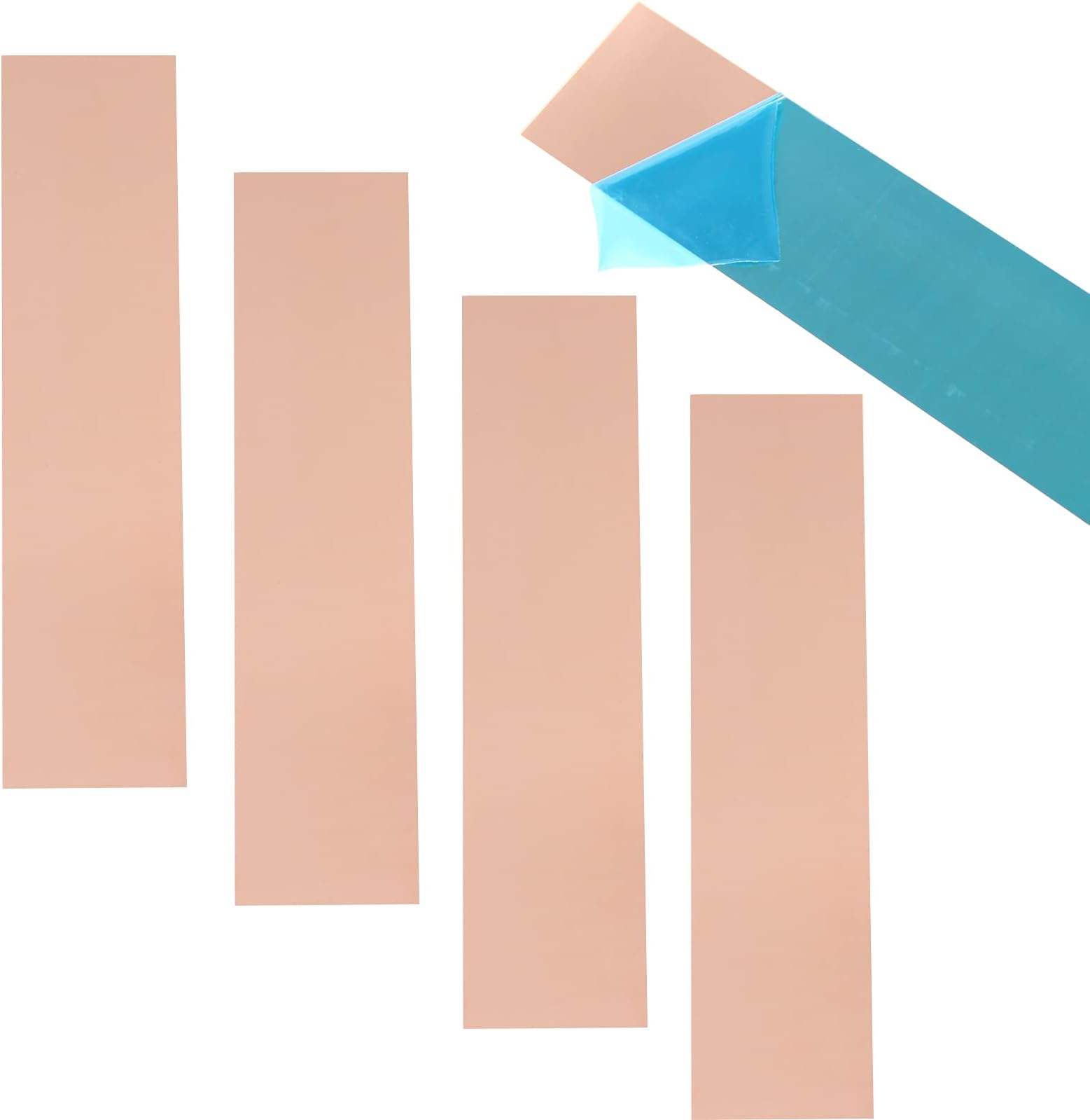 4 Pcs 99.9%+ Pure Copper Sheet, 10" x 2.5", 18 Gauge(1mm) Thickness, No Scratches, Film Attached Copper Plates