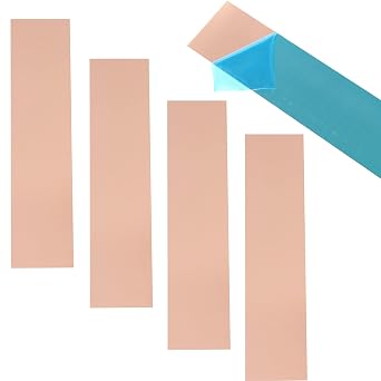 4 Pcs 99.9%+ Pure Copper Sheet, 10" x 2.5", 20 Gauge0.81mm Thickness, No Scratches, Film Attached Copper Plates