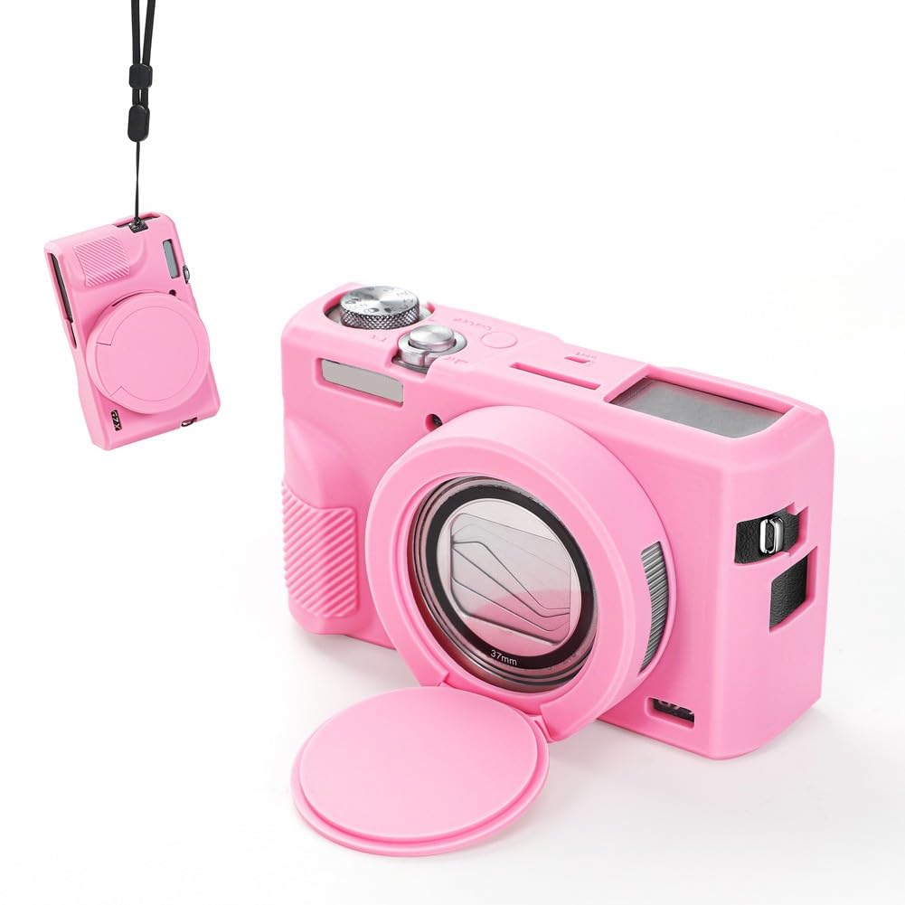 Funda de silicona para cámara Powershot G7 X para Mark III, funda protectora delgada con cubierta de lente, para diseño suave al tacto, antiarañazos, compatible con G7X III (rosa)
