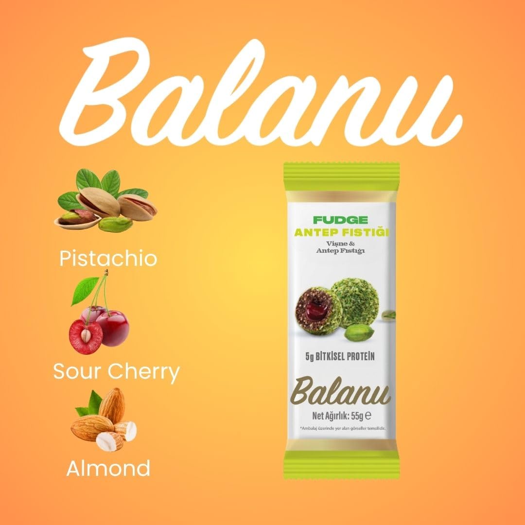 Balanu® Vegane Süßigkeiten | Pistazie & Sauerkirsche | 12 Pack | Perfekt vor oder nach dem Sport - Glutenfreie Süßigkeiten | Protein Balls | Laktosefreie Süßigkeiten – Protein Snack