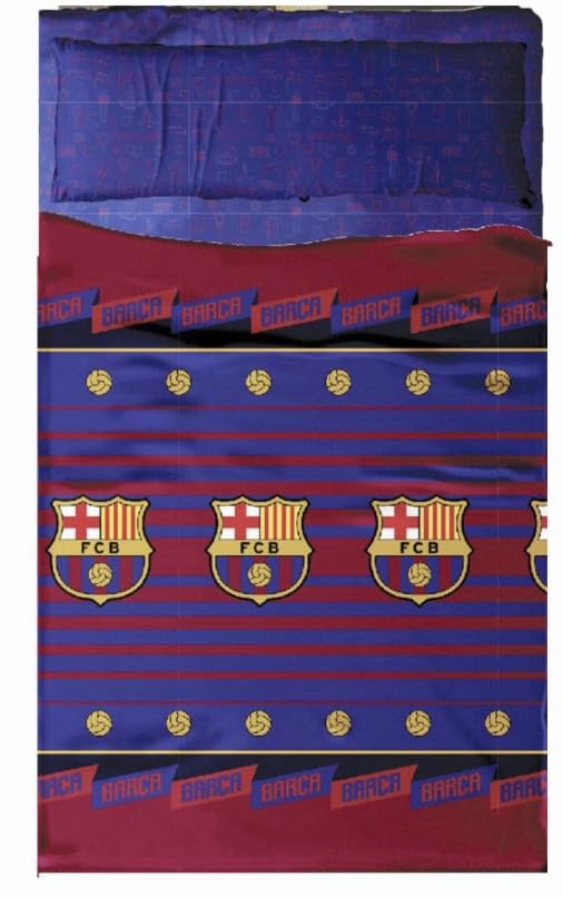 JYC Creative Parure de Lit Officielle FC Barcelone 3 Pièces pour Lit 150 cm – Drap Plat + Taies...