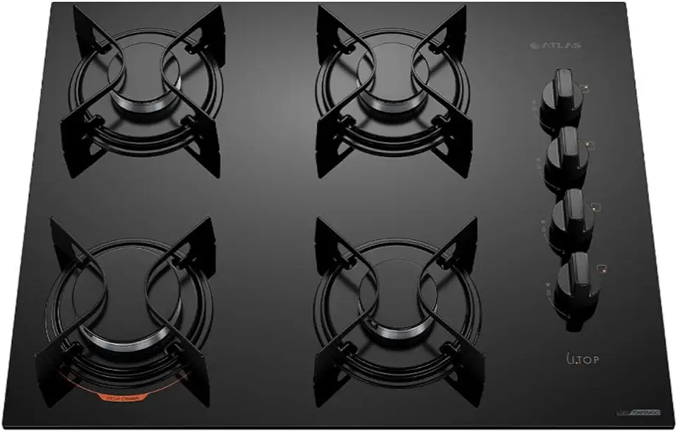 Cooktop 4 Bocas Preto com Mesa de Vidro Atlas U Top Bivolt