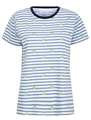 NOROZE Damen T-Shirt Rundhals Kurzarm Tops Mode Blusen Drucken Sommer Tee-Shirt Kleid (38, Zitron Streifen Marine)