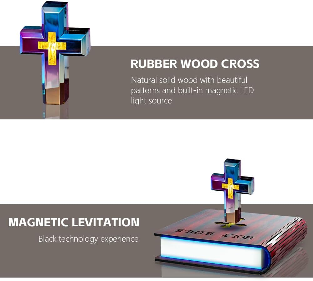 Levitating Cross Lamp, Colorful Magnetic Levitating Cross Lamp Bible Nightlight, Technology Floating Cross Ornament Glowing Cross Light Home Desk Decoration, Unique Gifts for Birthday