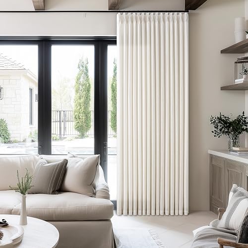 Image of 120 Inches Long 60 Inch Width Pleated Curtains Natural Cream 60x120 | Linen, Extra Wide, Living Room Bedroom, Sheer, Back Tab, Hooks Rings, Pinch Pleat, Patio Glass Door, 1 Panel, 120 Inch Length