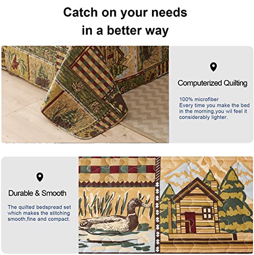 Ycosy Rustic Quilt Bedding Set Full/Queen Size Bedspread Coverlet Plaid Lodge Cabin Bedding Patchwork Country Quilts Brown Bear Lightweight Reversible Quilts Foreat Queen Bed Set With 2 Pillow Shams #TOP6