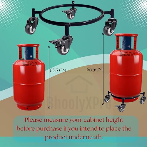 Image of Gas Cylinder Trolley with Wheels - Black | Heavy Duty Steel LPG Cylinder Stand | 360 Smooth Rolling Caster Wheels | Rust Resistant Cylinder Holder for Kitchen & Home