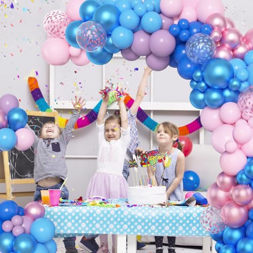 Image of Amandir 153pcs Pink and Blue Balloon Arch Garland Kit Different Sizes | 18 12 10 5 inch Pastel Blue Pink Purple Confetti Balloons for Boys Girls Shower Pool Summer Party Gender Reveal Decorations