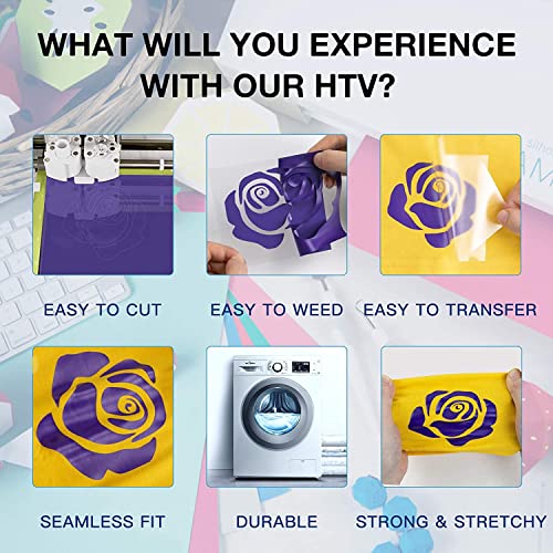 Image of HTVRONT HTV Heat Transfer Vinyl - 12 inch x 8ft Purple HTV Vinyl for Shirts, Iron on Vinyl for All Cutting Machine - Easy to Cut & Weed for Craft Design (Purple)