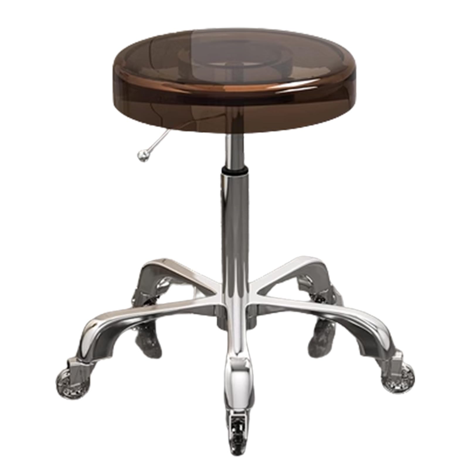 Tabouret roulettes acrylique marron contre la fatigue au bar