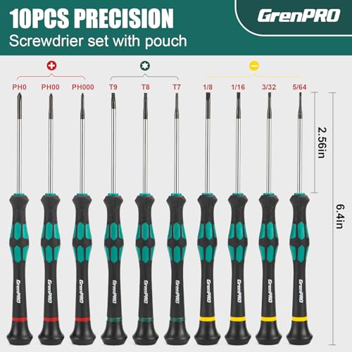 GRENPRO 10-Piece Magnetic Screwdriver Set for Eyeglasses and Electronics