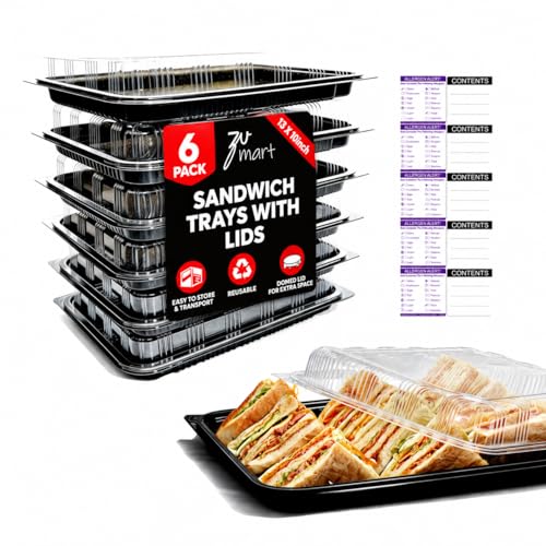 Zumart 6 Pack Catering Trays with Lid 13 Serving Trays with Lids - Reusable Serving Platter With Lid for Catering Buffet Picnics & Events Party Trays With Lids (13.39 9.84 2.95 inch)
