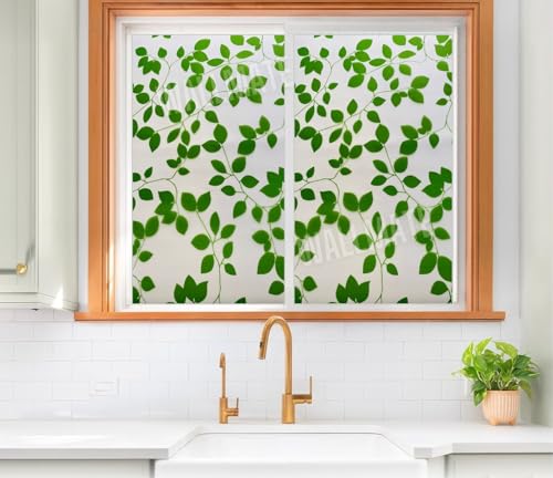 Image of WALLMATE Self Adhesive Window Film Frosted Glass Door Window Frosted Film for Home /Office /Bathroom & Living Room Multicolor Film (16 x 120 Inch, Leaf Plant)