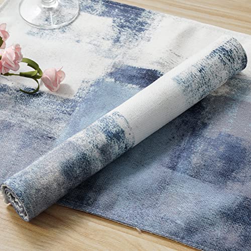 Blue Abstract Art Placemats, White And Grey Modern Art Placemats Set Of 4, Heat Resistant Non-Slip Artwork Dining Placemats, Washable Place Mats For Home Kitchen (White And Grey, 18"X12") #TOP5