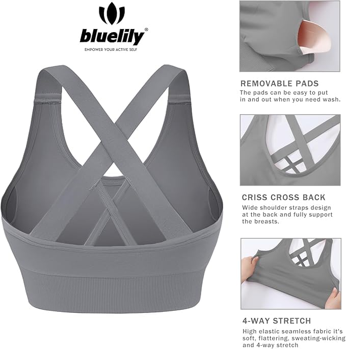 Image of High Support Sports Bras for Women,Criss Cross Strappy Back Seamless Padded