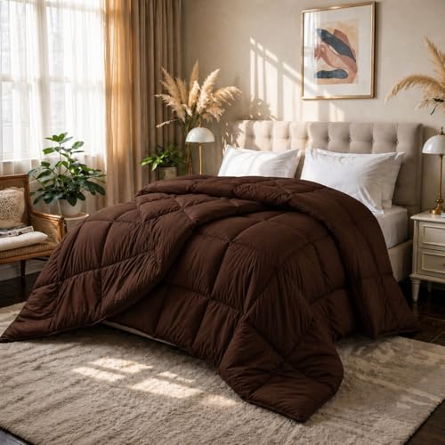 Image of Luxury Hotel Collection Cotton Comforter | All-Season Lightweight Quilt for Hot Sleepers | Plush, Breathable & Box-Stitched (King) Chocolate