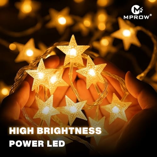 Image of MPROW Star String Lights - 20 LED Yellow Color Hanging Fairy Lights with Waterproof Decorative Lights for Bedroom, Diwali, Christmas, Wedding, and Outdoor Garden