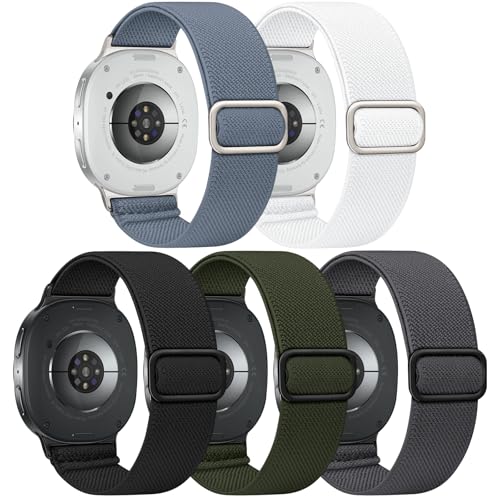 Image of Acextro 5 Pack Stretchy Bands Compatible with Samsung Galaxy Watch 7 6 5 4 FE Band 40mm 44mm 45mm /Watch 6 4 Classic 4 42mm 46mm 43mm 47mm /Active 2, 20mm Water-Resistant Elastic Nylon Sport Strap