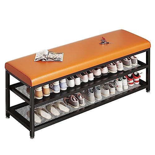 Banc à chaussures d'entrée de 60 cm avec assise rembourrée et étagère basse - 2