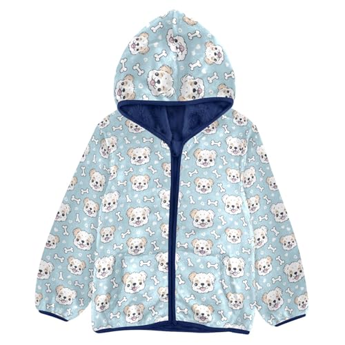 Cute Dog Puppy Bone Boys Fleece Coat,Children's Zip-Up Hoodie Jacket,Baby Warm Fashion Outerwear 3-10T,A113419