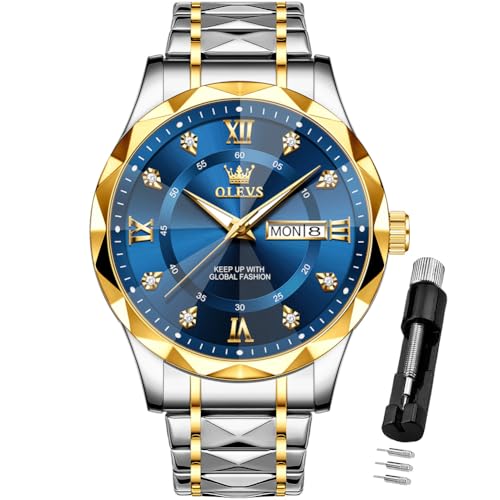 Image of OLEVS Watches for Men Luxury Diamond Casual Large Dial Watches Stainless Steel Waterproof Business Dress Analog Luminous Date Mens Watches