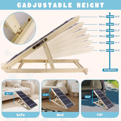 Dog Ramp for Bed, 6 Adjustable Height from 13.8" to 25.6", Folding Portable Wooden Pet Ramp for Small Dogs - Non-Slip High Traction Dog Ramp for High Bed Couch and Car Up to 200lbs - Image 5