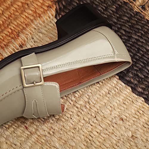 Image of MOOMMO Women Chunky Heel Penny Loafers Square Toe Buckle Slip On Comfort | Office Ladies Loafer Pumps 2 inch Stacked Block Heel Dress Loafers Oxfords Walking Dress Shoes Casual Size 4-11 M US