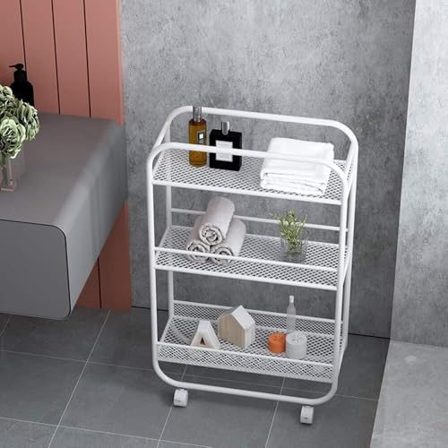 MFRELMNZG 3-Tier Rolling Utility Cart with Lockable Wheels - Multi-Purpose Storage Trolley for Kitchen Bathroom Laundry Kids' Room - White Solution