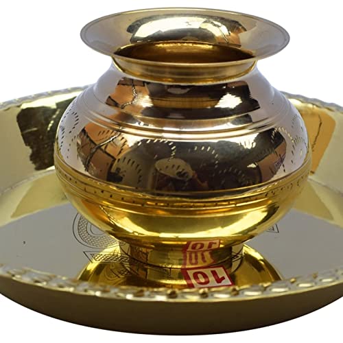 OM SHRI OMKalsa Parai Puja Accessory Gifts Pooja Thali Om Gayatri Mantra Brass Kalash Lota Pot for Mandir Temple (Medium)