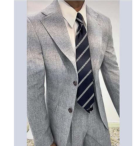 Men Linen Suit 2 Pieces Summer Beach Wedding Slim Fit Prom Tuxedo for Groomsmen3
